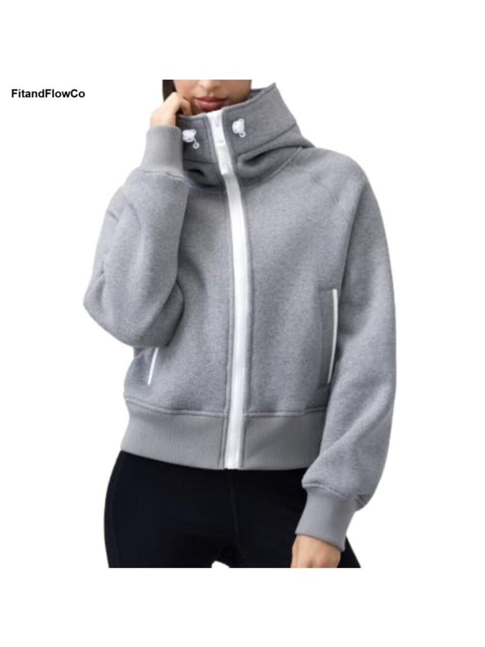 Fleece Zip Up Crop Hoodie Jacket with Pockets Cotton Blend